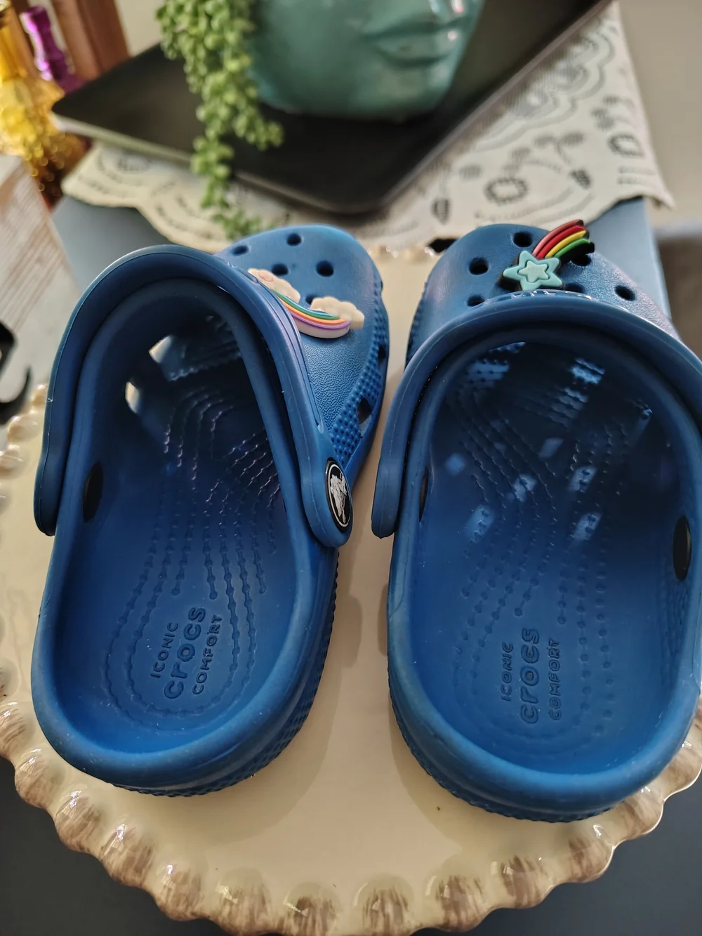 Blue Kids Crocs-Style Clog with Rainbow & Star Charms Sz.7